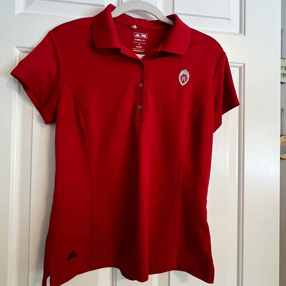 Adidas Climalite Women's Wisconsin Badgers Textured Red Golf Polo‎ Shirt